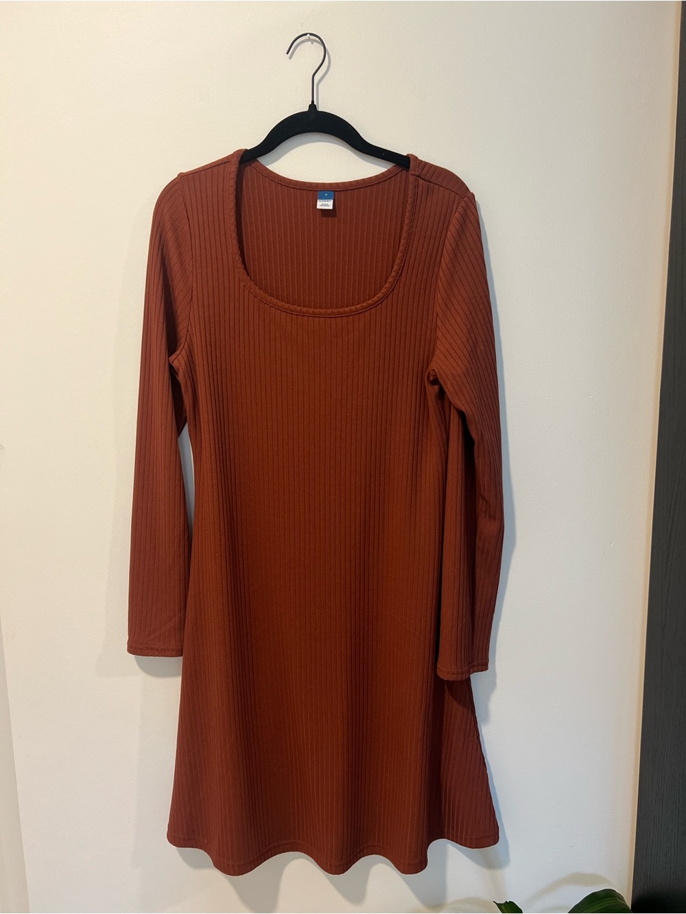 Old Navy Rust Ribbed Long Sleeve Scoop Neck Dress